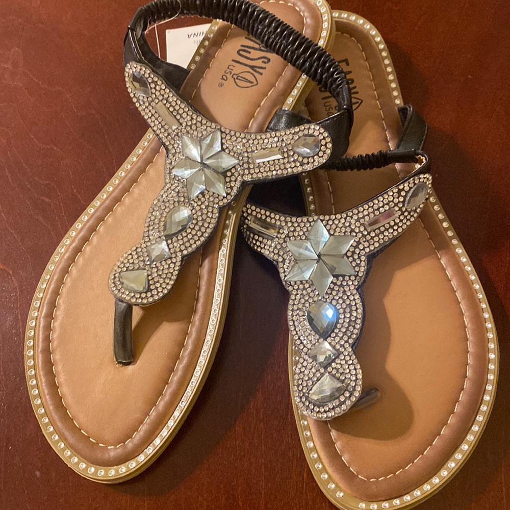 New! Black Rhinestone Sandals